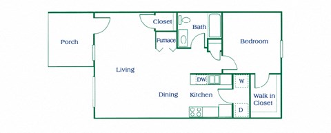 Floor plan for 1 bed, 1 bath, 757 sqft
